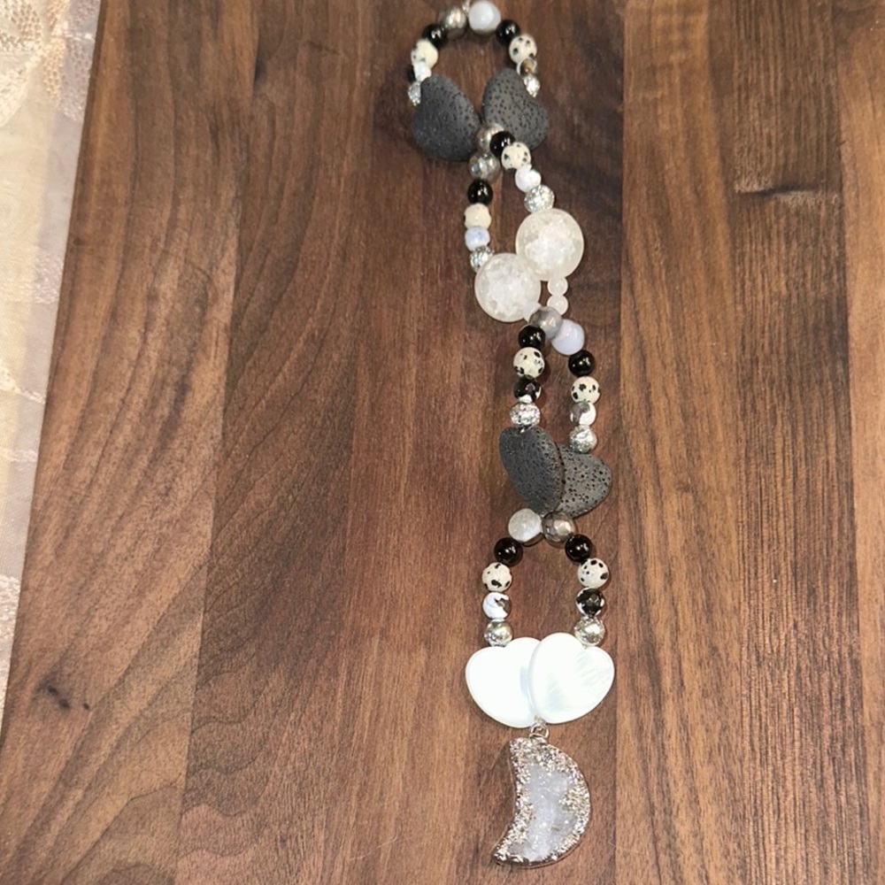 Druzy MoonDust HangCharm (Seashell Hearts ,Dalmatian Jasper and Black Obsidian) - Picture 3 of 7
